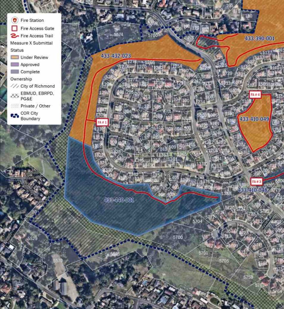 Map outlining in blue Measure X-funded fuel reduction project of Richmond-owned open space parcel APN 433-440-001, which lies to the south of Fascination Circle, Richmond. Work to be completed Spring 2026.